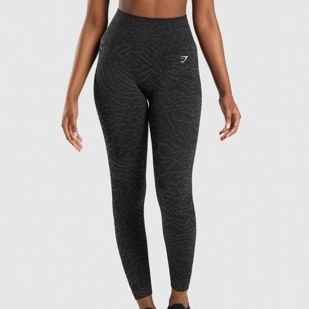 Gymshark Leggings Womens Small Adapt Animal Seamless Black Asphalt Grey Workout
